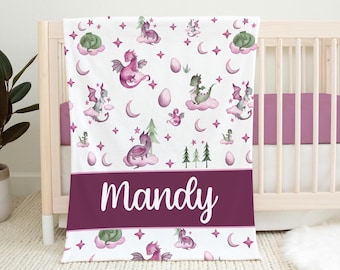 Girl Dragon Blanket, Personalized Dragon Baby Blanket, Girl Dragon Baby, New Baby Gift, Dragon Nursery Theme, Dragon Crib Bedding G21