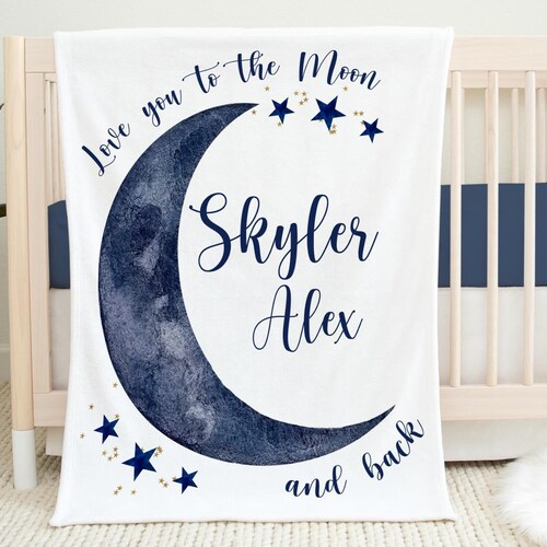Luna Blanket Personalized Moon and Stars Baby Blanket Etsy