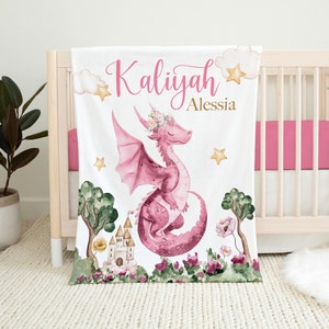 Girl Dragon Blanket, Personalized Dragon Baby Blanket, Girl Dragon Baby, New Baby Gift, Dragon Nursery Theme, Dragon Crib Bedding G81