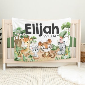 Safari Blanket, Safari Nursery Blanket, Personalized Baby Blanket, Safari Nursery Theme, Newborn Blanket, Tiger, Giraffe, Zebra, Koala S47