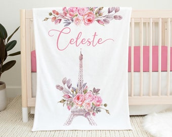 Eiffel Tower Baby Blanket, Eiffel Tower Blanket, Parisian Nursery, Paris Theme Nursery, Eiffel Tower Bedding, Personalized Blanket G4