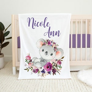 Koala Floral Blanket, Koala Crib Bedding, Personalized Baby Blanket, Koala Nursery Theme, Newborn Coming Home Blanket, Baby Shower Gift