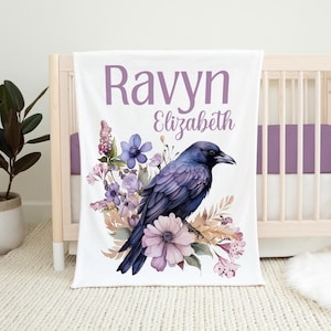 Raven Bird Nursery Baby Blanket, Girl Bird Baby Blanket, Raven Baby Blanket, Bird Nursery Theme, New Baby Gift, Baby Bird, Raven Gifts G74