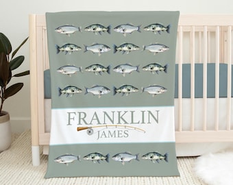 Freshwater Fish Blanket, Personalized Fishing Baby Blanket, Fishing Baby Blanket, Boy Toddler Blanket, Fish Nursery, Fishing Nursery O48