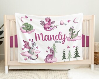 Girl Dragon Blanket, Personalized Dragon Baby Blanket, Girl Dragon Baby, New Baby Gift, Dragon Nursery Theme, Dragon Crib Bedding G21