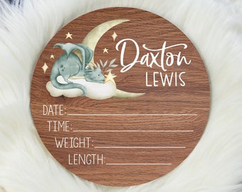 Dragon Birth Stat Sign, Birth Stat Sign, Round Wood Birth Stat Sign, Dragon Birth Announcement, Personalized Birth Stat Sign, Baby Gift B49