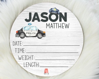 Police Baby Birth Stat Sign, Birth Stat Sign, Round Birth Stat Sign, Policeman Baby Gift, Personalized Birth Stat Sign, Newborn Gift B17
