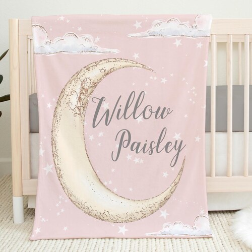 Luna Blanket Personalized Moon and Stars Baby Blanket Love Etsy