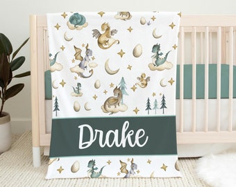 Dragon Blanket, Personalized Dragon Baby Blanket, Newborn Coming Home Blanket, New Baby Gift, Dragon Nursery Theme, Dragon Baby Shower B9