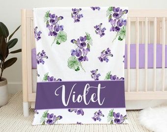 Violets Baby Blanket, Violets Flower Blanket, Personalized Baby Blanket, Floral Nursery Theme, Baby Shower Gift, Violets Nursery F72