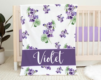 Violets Baby Blanket, Violets Flower Blanket, Personalized Baby Blanket, Floral Nursery Theme, Baby Shower Gift, Violets Nursery F72