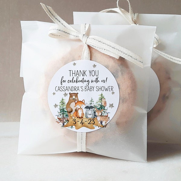 Woodland Baby Shower Favor Stickers, Girl Woodland Baby Shower Labels, Printed Baby Shower Thank You Labels, Woodland Baby Shower, W1