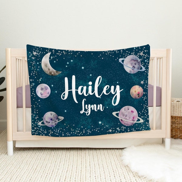 Galaxy Blanket, Personalized Outer Space Baby Blanket, Newborn Coming Home Blanket, New Baby Gift, Celestial Bedding, Girl Baby Blanket T21