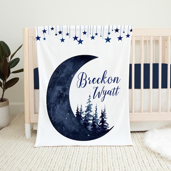 Luna Blanket, Personalized Moon and Stars Baby Blanket, Newborn Coming Home Blanket, New Baby Gift, Moon Forest Blanket, Luna Blanket T15