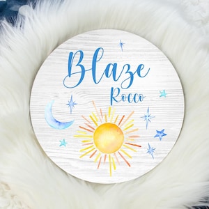 Sun and Moon Name Sign, Round Wood Name Sign, Sunshine Baby Sign, Sunshine Name Sign, Baby Announcement Sign, Sunshine Nursery T43