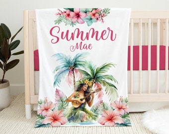 Tropical Blanket, Personalized Hawaiian Baby Blanket, Baby Blanket, Tropical Nursery Blanket, Ocean Nursery, Island Life Baby Blanket