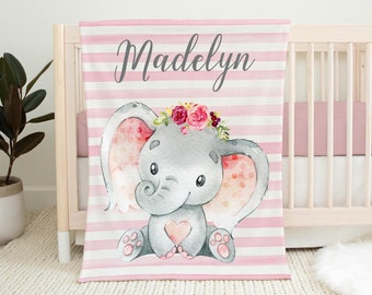 Elephant Blanket, Pink Elephant Crib Bedding, Personalized Baby Blanket, Elephant Nursery, Newborn Coming Home Blanket, Baby Shower S15