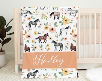 Girl Pony Blanket, Horse Girl Blanket, Personalized Baby Blanket, Horse Nursery Theme, Newborn Blanket, Baby Shower Gift, Floral Pony C17