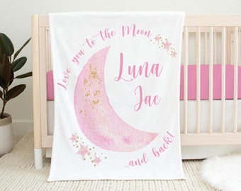 Luna Blanket, Personalized Moon and Stars Baby Blanket, Love You To The Moon and Back Baby Blanket, Girl Luna Blanket, Moon Nursery T20