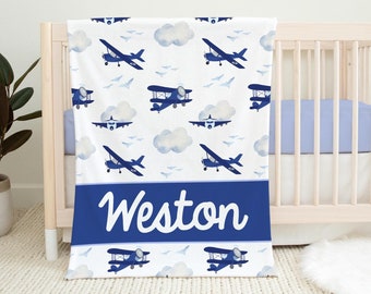 Airplane Baby Blanket, Personalized Baby Blanket, Airplane Nursery Theme, Newborn Airplane Blanket, Baby Shower Gift, Plane Nursery T52