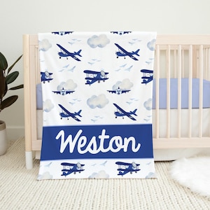 Airplane Baby Blanket, Personalized Baby Blanket, Airplane Nursery Theme, Newborn Airplane Blanket, Baby Shower Gift, Plane Nursery T52