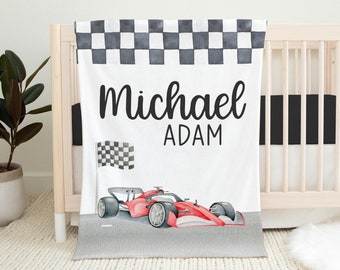 Red Race Car Baby Blanket, Car Personalized Baby Blanket, Race Car Baby Blanket, Personalized Baby Blanket, Baby Shower Gift T71