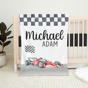 Red Race Car Baby Blanket, Car Personalized Baby Blanket, Race Car Baby Blanket, Personalized Baby Blanket, Baby Shower Gift T71