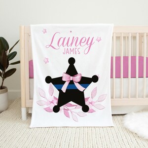Sheriff Baby Blanket, Police Girl Baby Blanket, Personalized Baby Blanket, Police Nursery Theme, Policeman Baby Gift, Baby Shower Gift B17