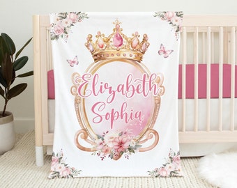 Princess Blanket, Personalized Girl Princess Baby Blanket, Princess Baby Blanket, Princess Nursery, Princess Crown Baby Blanket G79