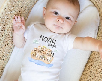 Noah's Ark Bible Story Baby Bodysuit - Cute Rascals 100% Cotton Onesie Royal Blue 12 Months