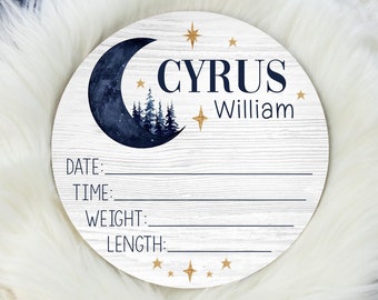 Moon Forest Birth Stat Sign, Moon Birth Stat Sign, Round Wood Birth Stat Sign, Boy Moon Birth Stat Sign, Personalized Birth Stat Sign T15