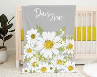 Personalized Baby Blanket, Daisy Baby Blanket, Girl Baby Blanket, White Daisy Baby Blanket, Nursery Blanket, Daisies Swaddle Blanket F11