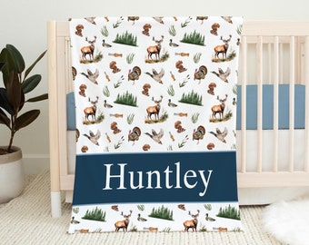 Hunting Blanket, Personalized Hunter Baby Blanket, Buck Baby Blanket, New Baby Gift, Duck Hunter Nursery Theme, Duck Baby Shower W61