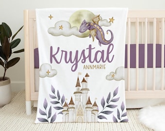 Girl Dragon Blanket, Personalized Dragon Baby Blanket, Girl Dragon Baby, New Baby Gift, Dragon Nursery Theme, Dragon Crib Bedding G63