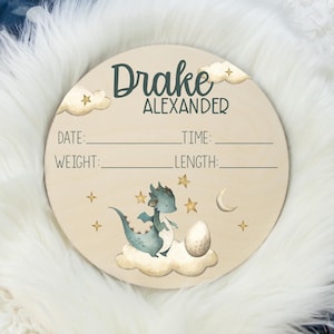 Birth Stat Sign, Round Wood Birth Stat Sign, Dragon Birth Stat Sign, Dragon Birth Announcement, Personalized Birth Stat Sign, Baby Gift B9