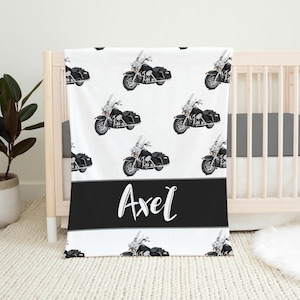 Motorcycle Baby Blanket, Motorcycle Personalized Baby Blanket, Biker Baby Blanket, Personalized Baby Blanket, Baby Shower Gift B14