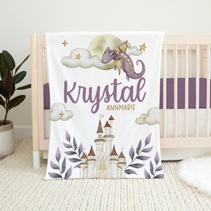Girl Dragon Blanket, Personalized Dragon Baby Blanket, Girl Dragon Baby, New Baby Gift, Dragon Nursery Theme, Dragon Crib Bedding G63