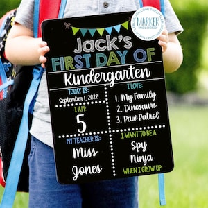 Reusable First and Last Day of School Sign, Liquid Chalk Dry Erase School Board, First Day of School Sign, Classic Blue Teal School Sign Set
