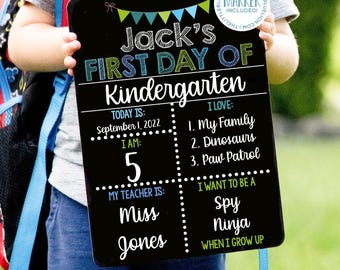 Reusable First and Last Day of School Sign, Liquid Chalk Dry Erase School Board, First Day of School Sign, Classic Blue Teal School Sign Set