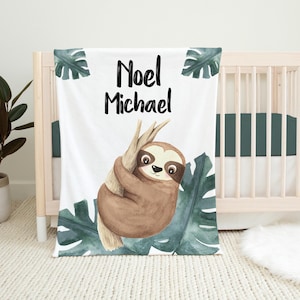 Sloth Baby Blanket, Sloth Crib Bedding, Personalized Baby Blanket, Sloth Nursery Theme, Newborn Blanket, Sloth Nursery Decor, Boy Sloth S33