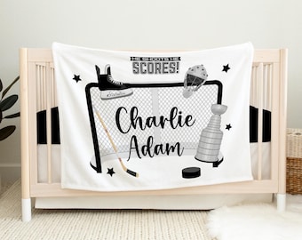 Hockey Blanket, Hockey Nursery, Personalized Baby Blanket, Sport Nursery Theme, Hockey Name Blanket, Hockey Room Decor B85