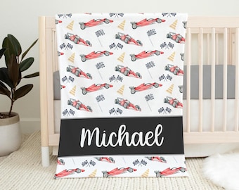 Red Race Car Baby Blanket, Car Personalized Baby Blanket, Race Car Baby Blanket, Personalized Baby Blanket, Baby Shower Gift T71