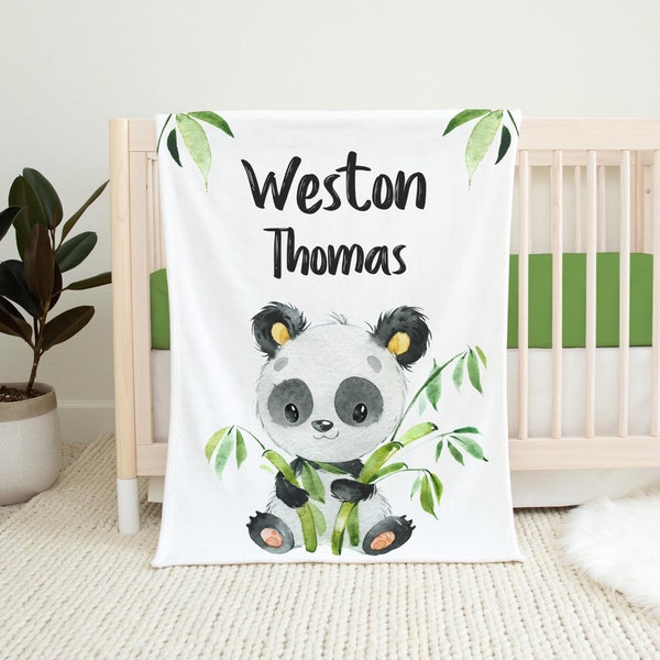 Panda Bear Blanket, Panda Crib Bedding, Personalized Baby Blanket, Panda Bear Nursery Theme, Bamboo Forest Nursery Decor, Panda Blanket W19
