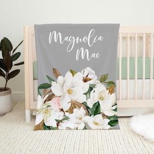 Personalized Baby Blanket, Magnolia Blossom Baby Blanket, Girl Baby Blanket, Magnolia Baby Blanket, Nursery Blanket, Newborn Swaddle Blanket