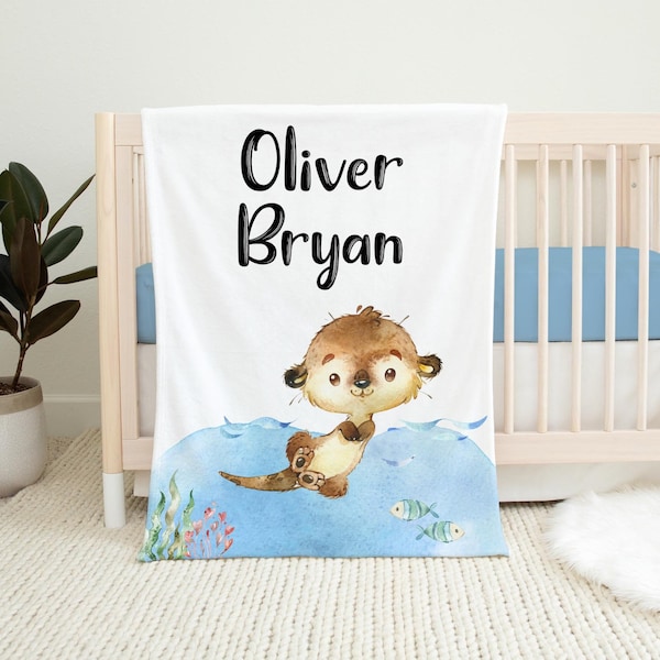 Boy Otter Blanket, Otter Crib Bedding, Personalized Baby Blanket, Otter Nursery Theme, Newborn Blanket, Baby Shower Gift, Otter Blanket O11