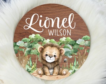 Safari Round Wood Name Sign, Wood Baby Name Sign, Lion Baby Name Sign, Jungle Name Sign, Baby Announcement Sign, Lion Nursery Decor S54