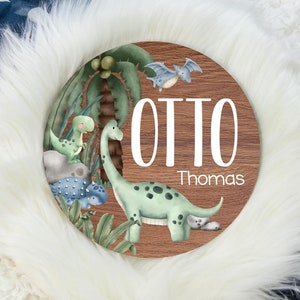 Dinosaur Round Wood Name Sign, Dino Sign, Dinosaur Baby Sign, Round Wood Baby Name Sign, Baby Announcement Sign, Dino Theme Nursery B50