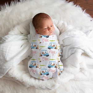 Golf Swaddle Set, Golf Baby Blanket, Personalized Golf Baby Blanket, Golf Nursery Theme, Newborn Blanket, Golfer Baby Blanket B20