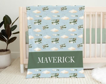 Airplane Baby Blanket, Personalized Baby Blanket, Airplane Nursery Theme, Newborn Airplane Blanket, Baby Shower Gift, Plane Nursery T68