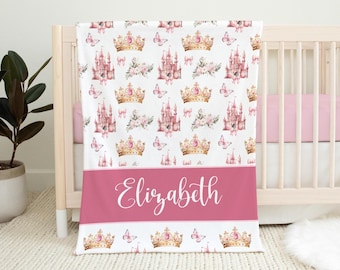 Princess Blanket, Personalized Girl Princess Baby Blanket, Princess Baby Blanket, Princess Nursery, Princess Crown Baby Blanket G79